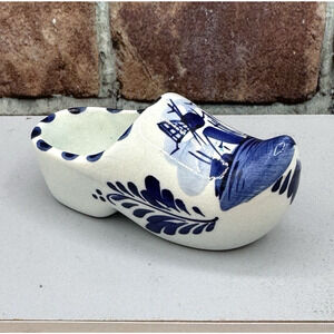 Delfts Blauw Hand‑Painted‎ Mini Clog Shoe Windmill Blue White Holland Vintage